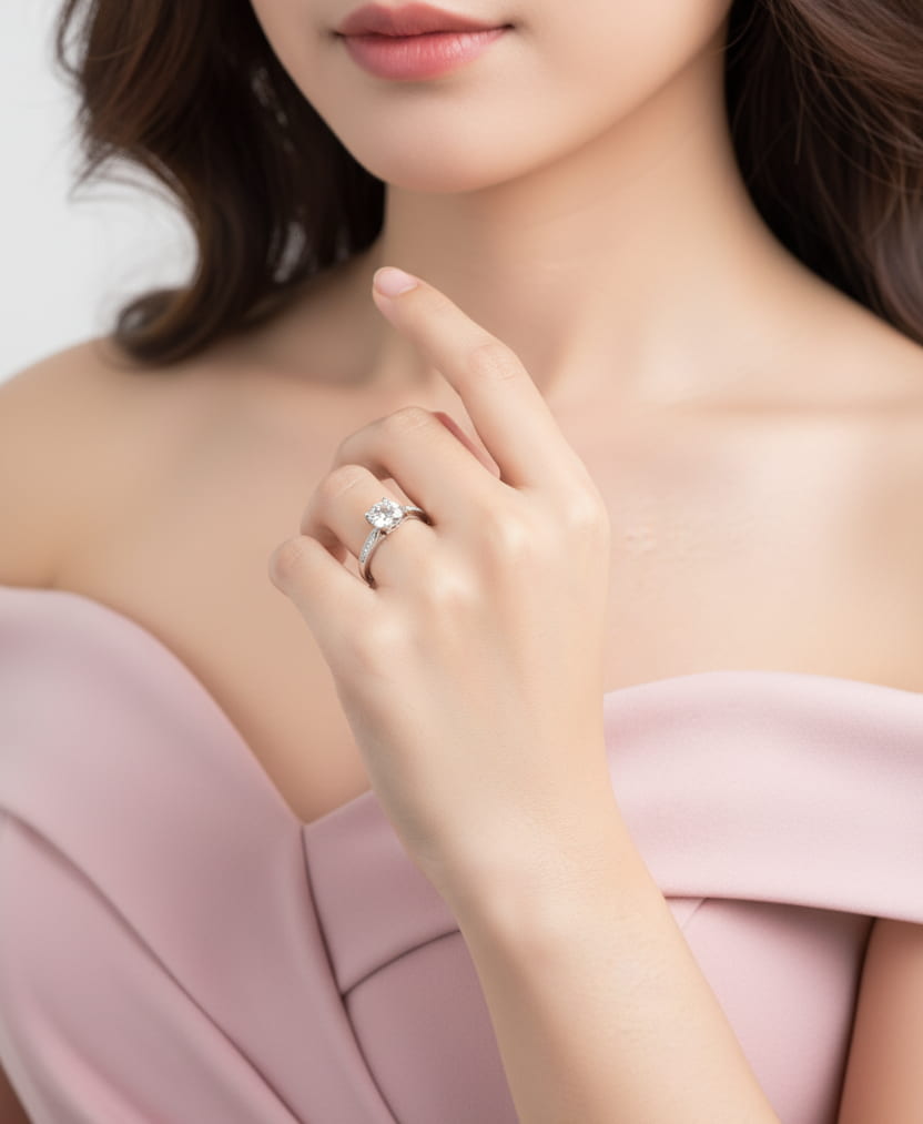 خاتم السوليتير بكتفين مرصعتين - الصورة 3