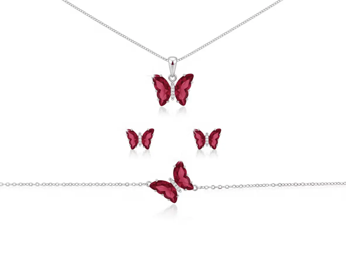 طقم فراشة الياقوت الأحمر