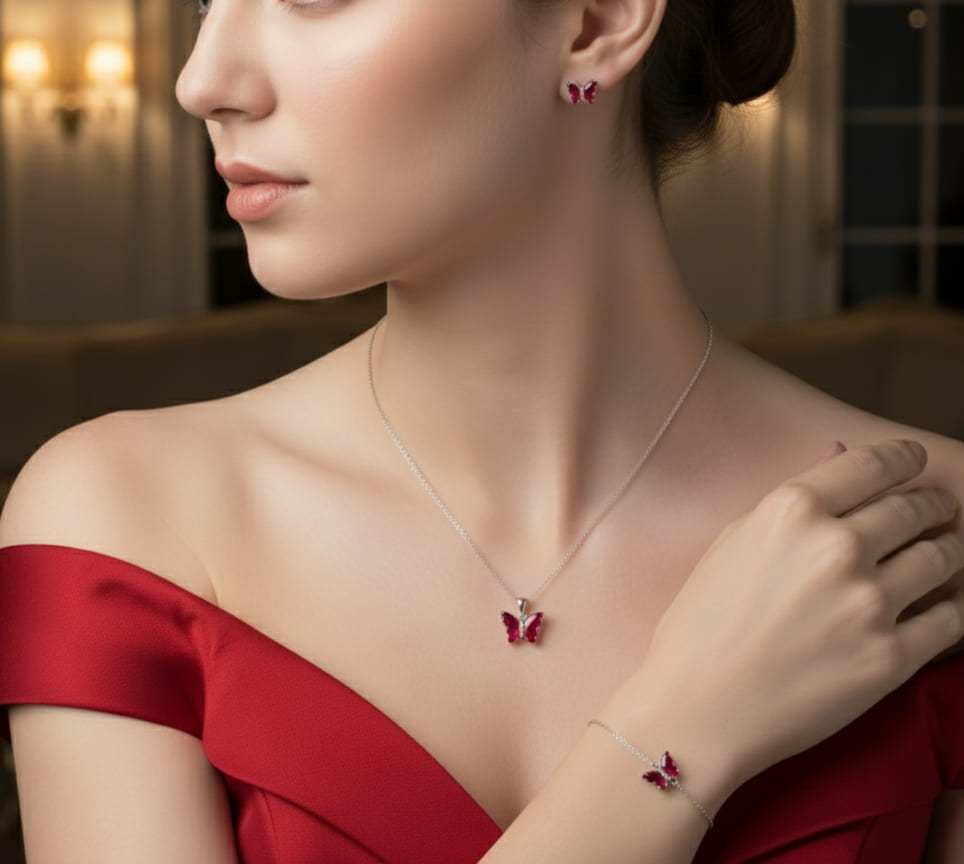 طقم فراشة الياقوت الأحمر - الصورة 3