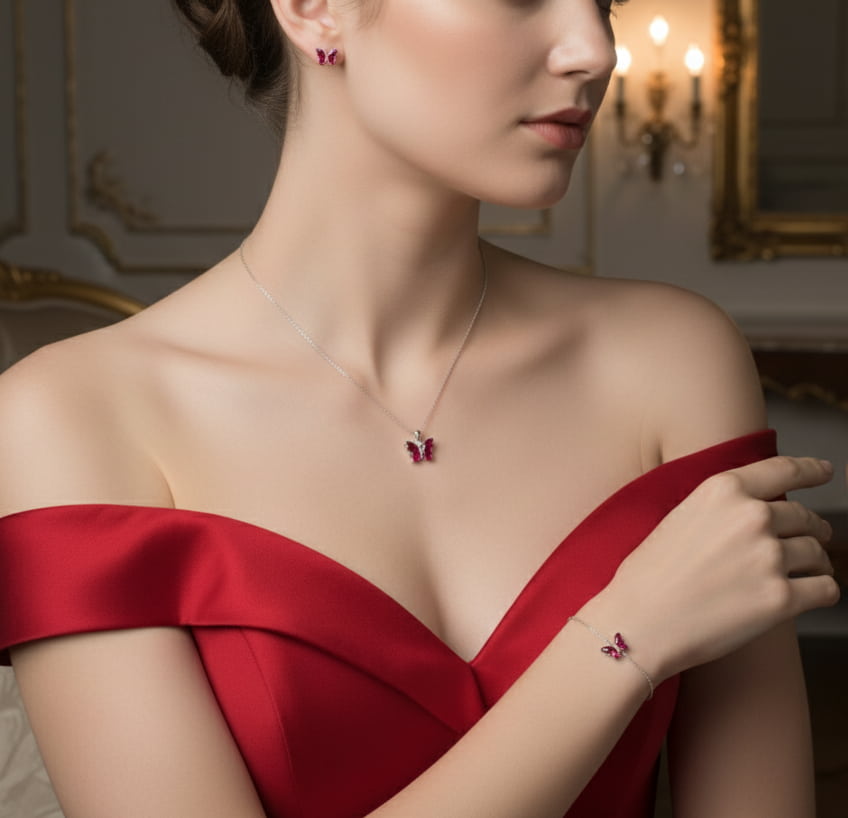 طقم فراشة الياقوت الأحمر - الصورة 4