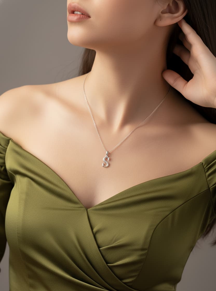 قلادة حرف S مرصع زاركون - الصورة 4