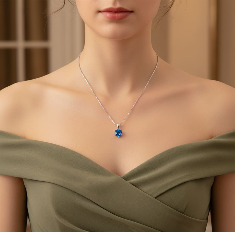 قلادة حجر سواروفسكي الأزرق - الصورة 3
