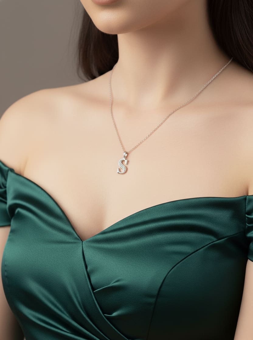 قلادة حرف S مرصع زاركون - الصورة 2