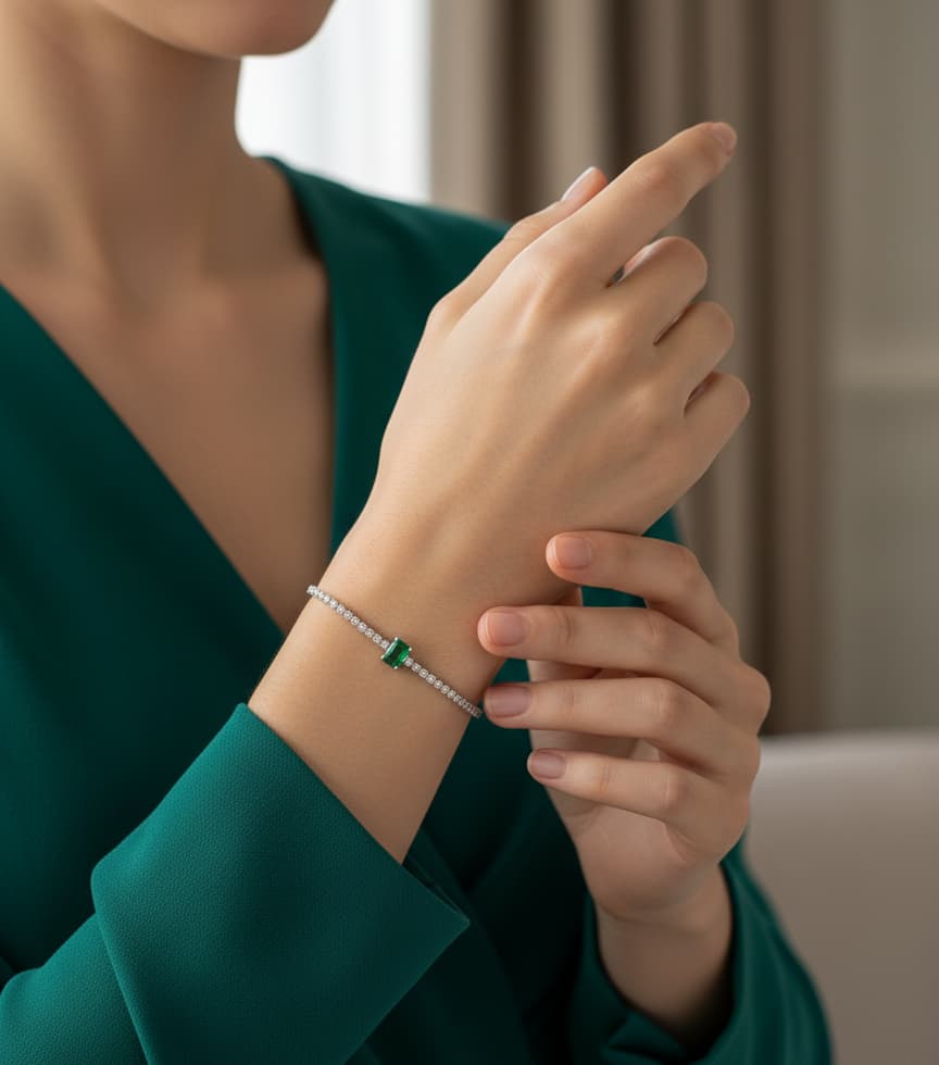 سوار تنس مستطيل أخضر - الصورة 3