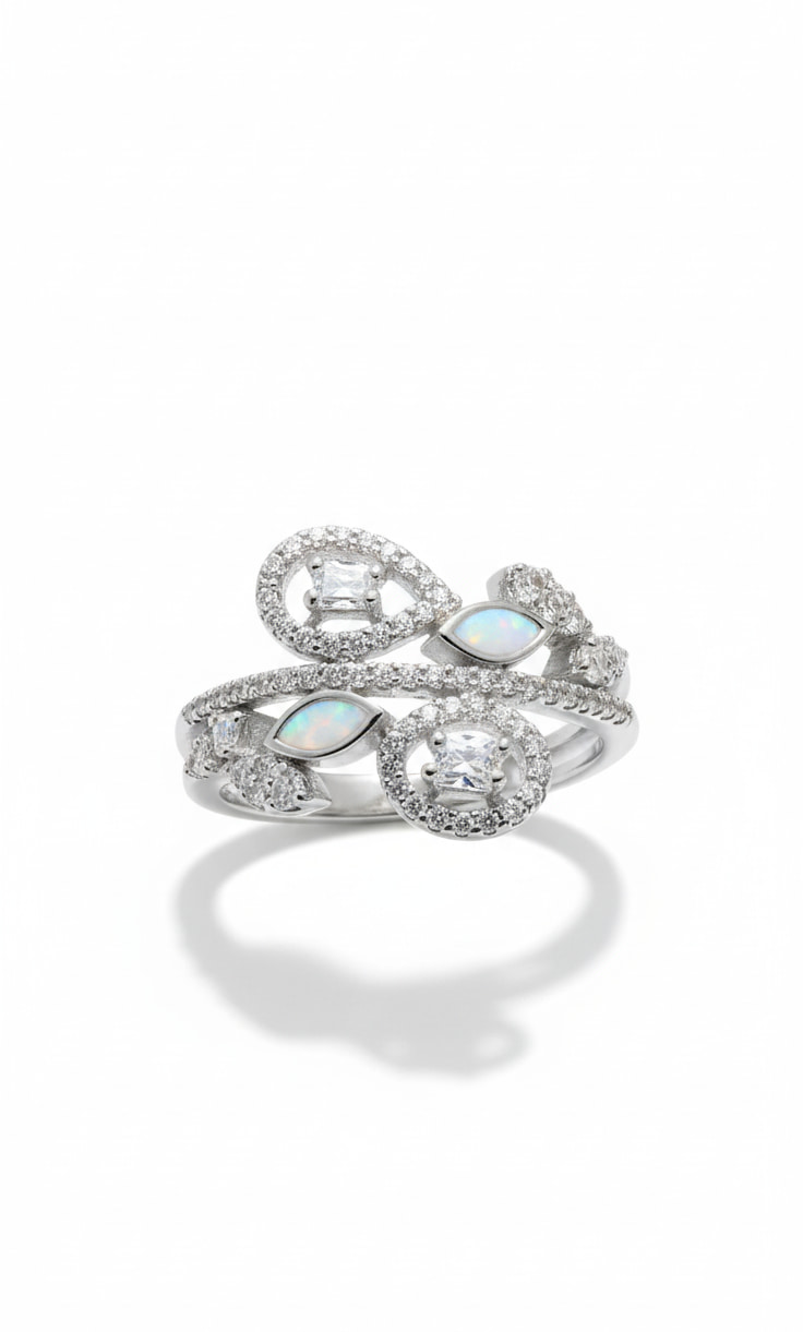 خاتم زهرة بتلات الأوبال والزركون